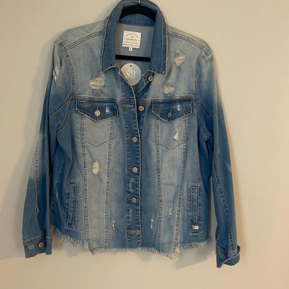 Enjean Distressed Denim Jean Jacket